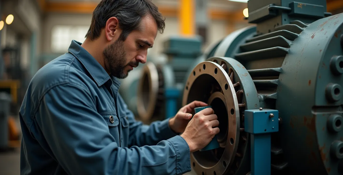 Moteur industriel avec emplacements stratégiques de capteurs de vibration marqués