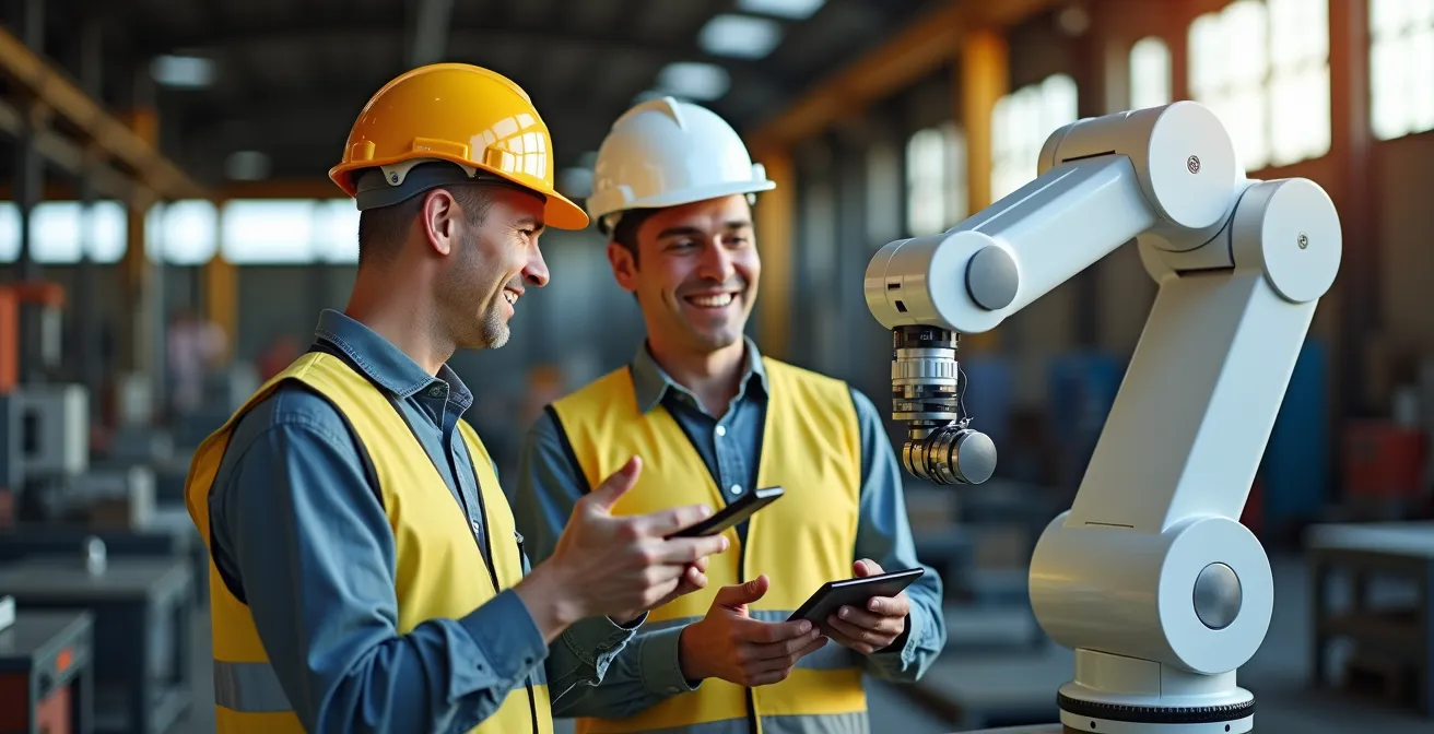 Opérateur formé comme pilote de cobot dans un environnement manufacturier québécois