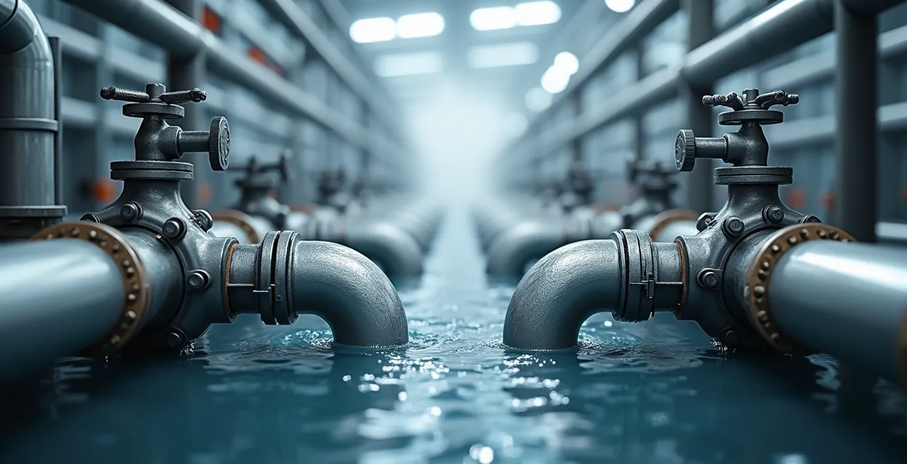 Système de filtration et recyclage d'eau dans une usine de transformation alimentaire avec tuyauterie en acier inoxydable