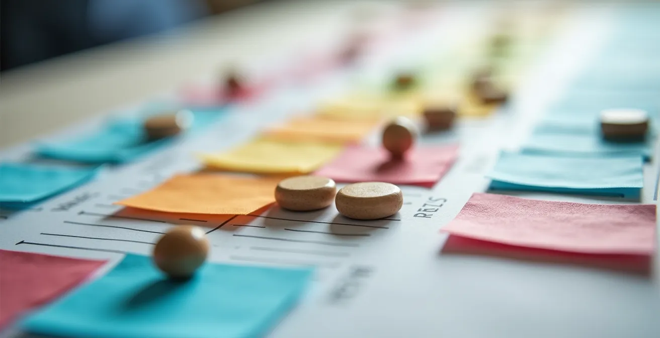 Vue macro détaillée d'un tableau de planification avec codes couleur pour la priorisation des transferts