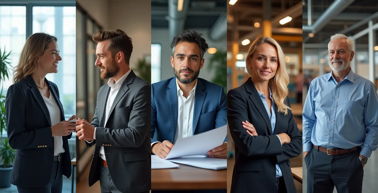 Portrait composite montrant cinq professionnels aux expertises diverses pour un comité consultatif