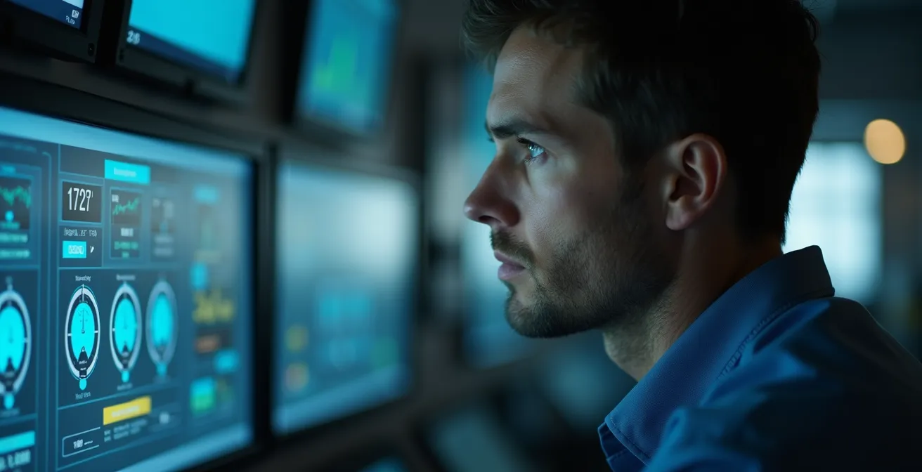 Centre de contrôle énergétique avec tableaux de bord et systèmes de gestion