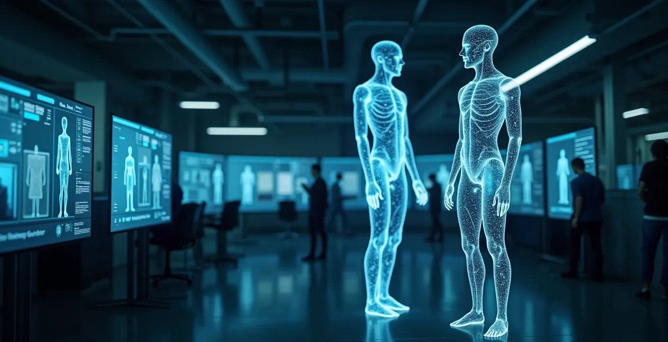 Système d'intelligence artificielle analysant les postures de travail avec données anonymisées sur écran de contrôle