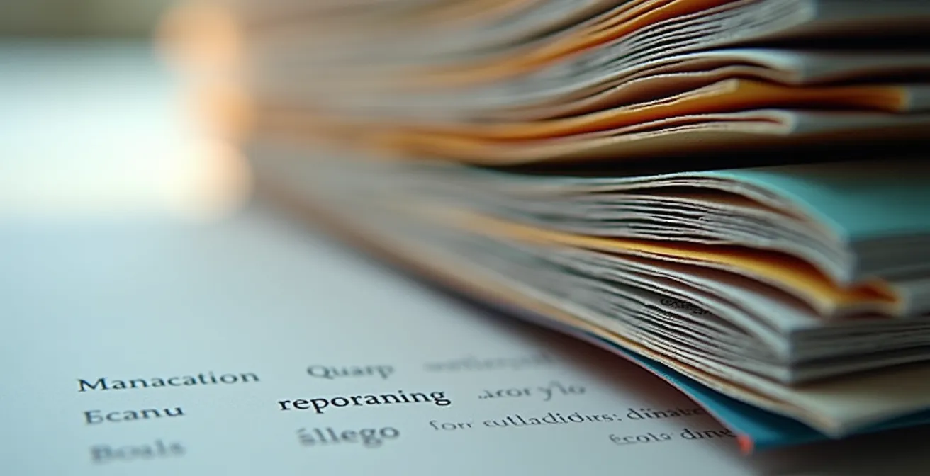 Détail macro de documents de normes avec textures et profondeur